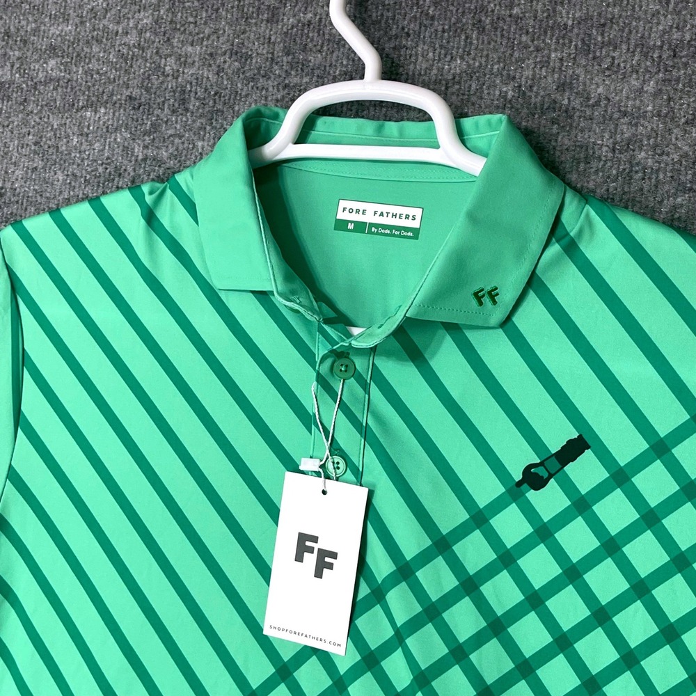Fore Fathers Mens Green Geometric Performance Golf Polo Shirt Size M NEW